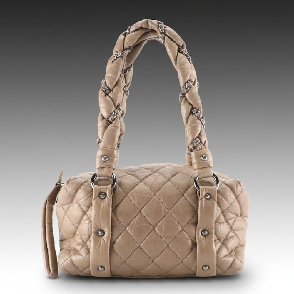 Chanel Lady Braid Bowler Bag in Distressed Taupe Diamond Quilted Calfskin